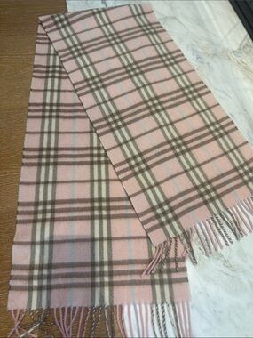 Burberry Pink and Beige Classic Check Cashmere Scarf